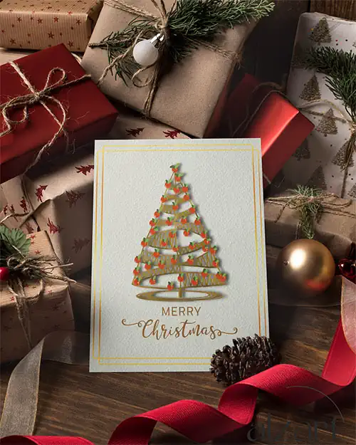 Elegant Christmas Card – Decorated Tree and Gold Accents