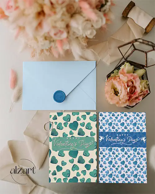 Romantic Valentine’s Day Card – Blue Hearts Pattern