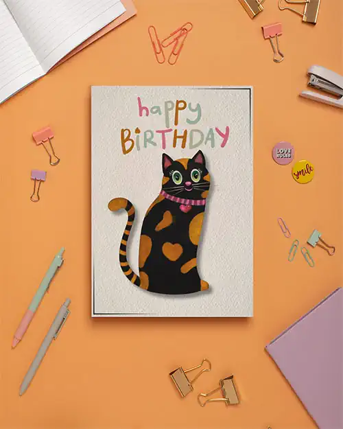 Bright Colours Cute Cat – Birthday Card